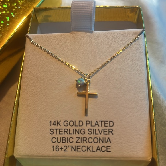 Rachel zoe 14k gold plated S925 cross with gem necklace - Picture 2 of 2